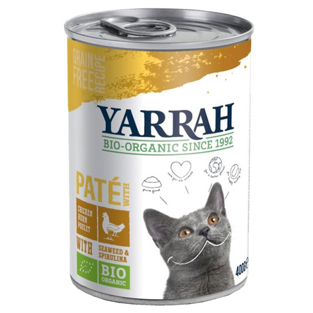 Alimento per gatti adulti, paté di pollo con spirulina e alghe Biologico 400 g – Yarrah