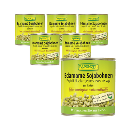 SET 6 x Fagioli di soia edamame in salamoia bio 200 g (130 g) (lattina) - rapunzel