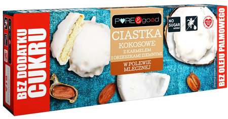 Biscotti al cocco con caramello e arachidi, con copertura al latte, senza zuccheri aggiunti 128 g – Pure&Good