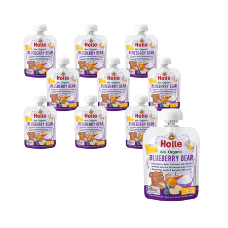 SET 10 x Mousse di orsetto al mirtillo in tubetto (yogurt - mirtilli - mela - banana) senza zuccheri aggiunti da 8 mesi bio 85 g - Holle