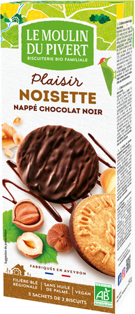 Biscotti alla nocciola ricoperti di cioccolato fondente bio 130 g - Le Moulin du Pivert
