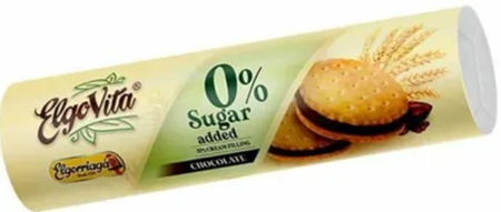 Biscotti tipo sandwich alla crema al cioccolato senza zucchero 180 g – Elgovita