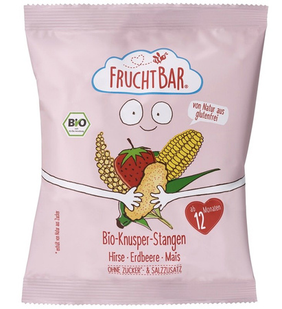 Snack soffiati di miglio e mais alla fragola BIO per bambini da 12 mesi, 30 g – Fruchtbar