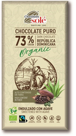 Cioccolato amaro 73% cacao dolcificato con sciroppo d'agave BIO 100 g