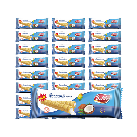 SET 24 x Tubi di farina di mais senza glutine ripieni di crema al cocco 18 g - BALILA