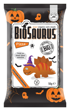 Dinosauri HALLOWEEN patatine di mais al gusto di pizza senza glutine BIO 50 g