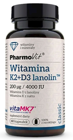Integratore alimentare di vitamina K2 + D3 senza glutine 60 capsule - Pharmovit (Classic)