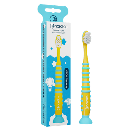 Spazzolino per bambini 10500 super morbido, razzo giallo e blu - Nordics