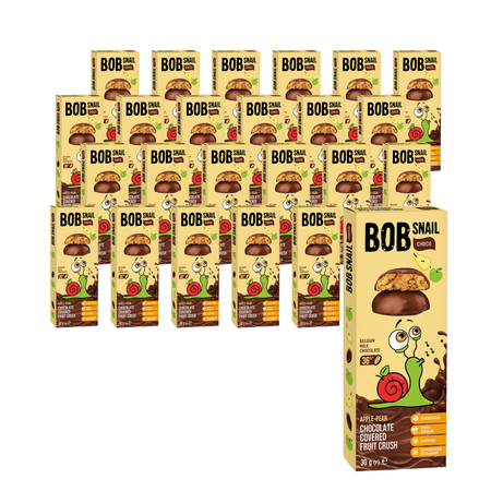 SET 24 x Snack di mele e pere in cioccolato al latte belga senza zuccheri aggiunti senza glutine 30g - Bob Snail