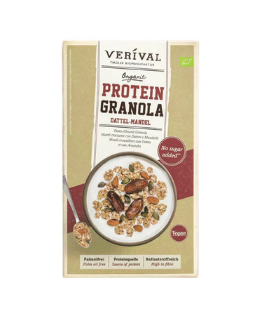 Granola proteica con datteri e mandorle senza zuccheri aggiunti Biologica 325 g – Verival