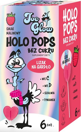 Joe Glow Holopops, lecca-lecca per la gola al lampone, senza zucchero (6 pezzi), 36 g