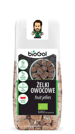 Gelatine di frutta senza gelatina, senza zuccheri aggiunti mela - fragola, senza glutine Bio 90 g - Biogol