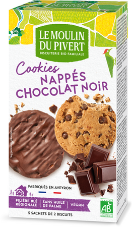 Biscotti a goccia al cioccolato ricoperti di cioccolato fondente BIO 175 g - Le Moulin du Pivert