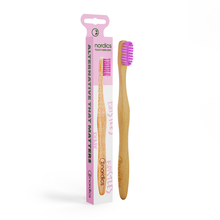 Spazzolino da denti in bambù rosa medio duro - Nordics