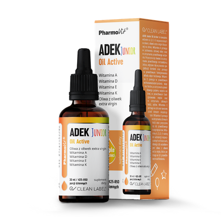 Vitamina ADEK junior per bambini gocce (300 mcg + 10 mcg + 4 mg + 20 mcg) integratore alimentare senza glutine 30 ml - Pharmovit