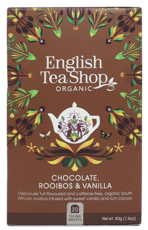 Tisana rooibos con fave di cacao e baccello di vaniglia (20x2) Biologico 40 g – English Tea Shop