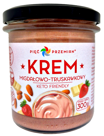 Crema mandorle-cioccolato bianco-fragola senza zuccheri aggiunti senza glutine keto 300 g – Pięć Przemian