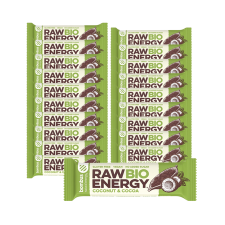 SET 20 x RAW ENERGY BIO barretta al cocco-cacao senza glutine BIO 50 g