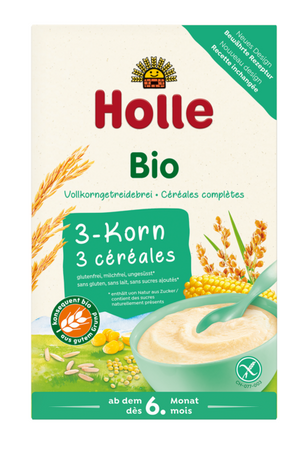 Holle Crema di Cereali Integrali ai Tre Cereali Biologica dal 6° Mese, Senza Zuccheri Aggiunti, Senza Glutine, 250 g
