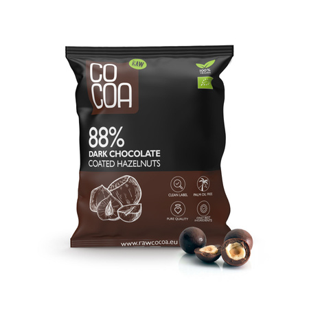 Nocciole ricoperte di cioccolato fondente 88% Bio 70 g – Cocoa