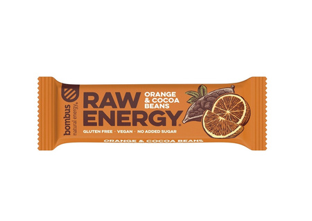 Barretta RAW ENERGY arancia-granella di cacao, senza glutine 50 g – Bombus