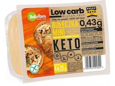 SET 18 x Mini panini al sesamo keto a ridotto contenuto di carboidrati senza glutine (4 x 25 g) 100 g - Balviten