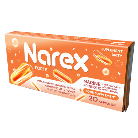 Probiotico Narine Forte, integratore alimentare, 20 capsule – Narex
