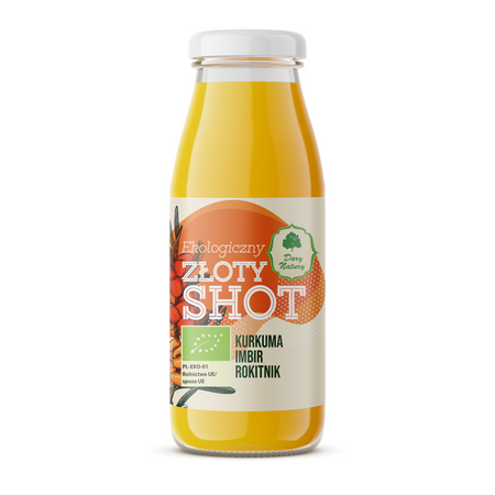 Shot Złoty na odporność kurkuma - zenzero - rokitnik bio 250 ml - Dary Natury