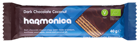 Wafer vegano con crema al cacao e cocco ricoperto di cioccolato Biologico 40 g – Harmonica