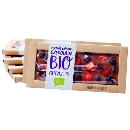 Cioccolato al latte con ribes nero e fragole BIO 53 g