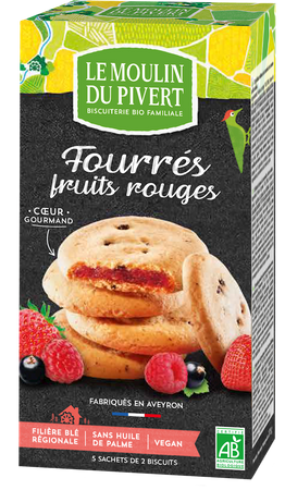 Biscotti con ripieno di frutti rossi bio 175 g - Le Moulin du Pivert