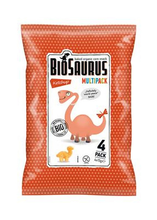 Patatine di mais dinosauro bio senza glutine al gusto di ketchup 4x15g