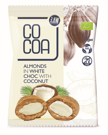 Mandorle biologiche in copertura bianca al cocco 70 g – Cocoa