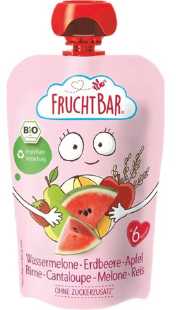 Purea biologica di anguria, fragola, mela, pera, melone e riso 100 g – Fruchtbar