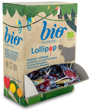 Lecca-lecca alla frutta cuoricini biologici senza glutine 100 x 8,3 g – Caramelos