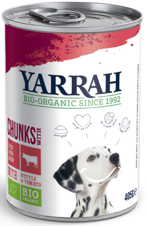 Alimento per cani adulti con manzo, ortica e pomodoro Biologico 405 g – Yarrah
