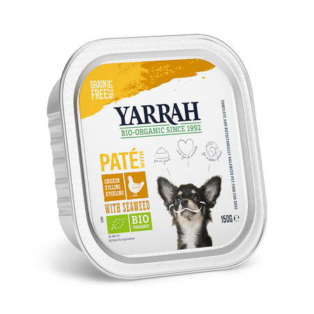 Patè per cani biologico con pollo e alghe marine senza cereali 150 g – Yarrah