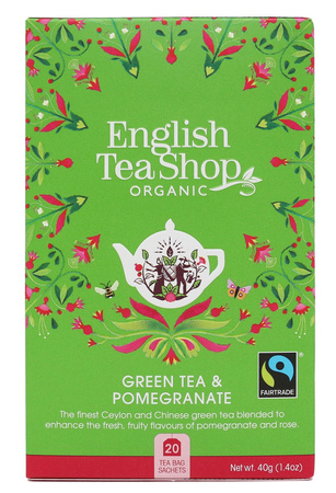 Tè verde al melograno, 20 filtri, biologico, 40 g – English Tea Shop