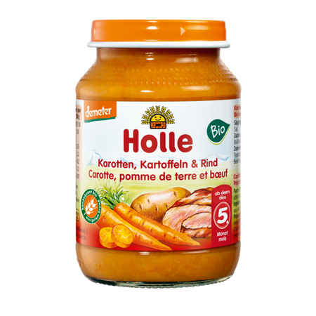 Pappa carota, patata e manzo senza zuccheri aggiunti, senza glutine, dal 5° mese Demeter BIO 190 g vasetto – Holle