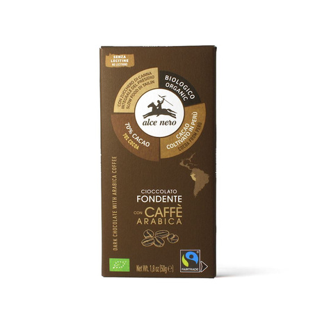Cioccolato amaro senza glutine del commercio equo e solidale con caffè bio 50 g - ALCE NERO