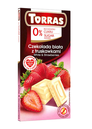Cioccolato bianco senza glutine con fragole senza zucchero aggiunto 75 g - Torras