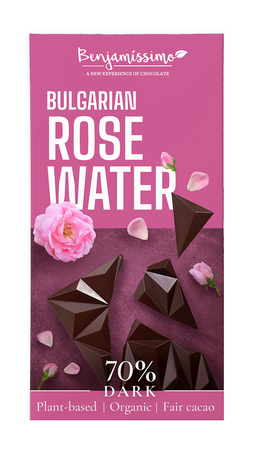 Cioccolato fondente con acqua di rose senza glutine biologico 60 g – Benjamissimo