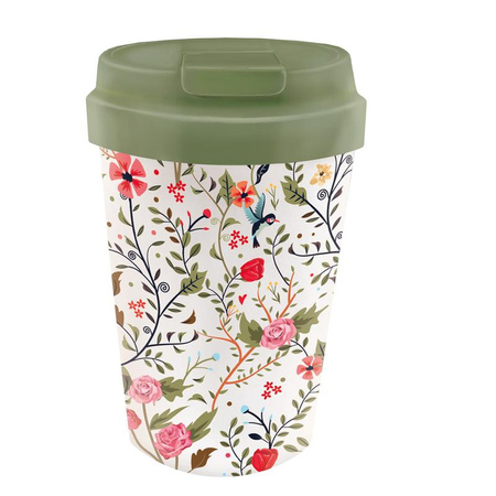 Tazza da viaggio in plastica con fiori e uccelli 350 ml - chic-mic-mic