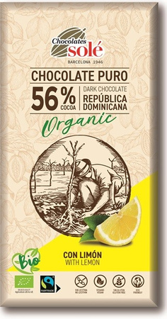 Cioccolato fondente 56% cacao con limone biologico 100 g – Chocolates Sole