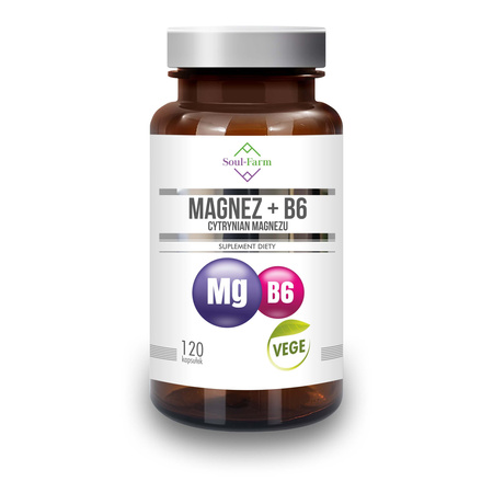 Magnesio (citrato di magnesio) + vitamina B6 integratore alimentare 120 capsule (97,5 mg + 1,4 mg) – Soul Farm
