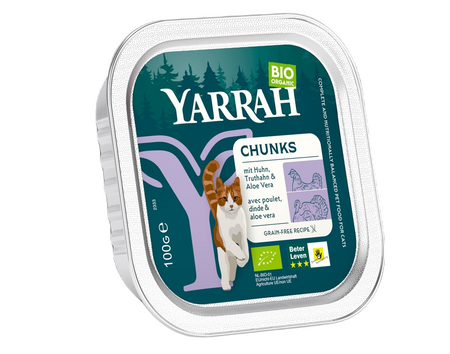 Cibo per gatti, pezzi di pollo e tacchino con aloe vera BIO 100 g - Yarrah