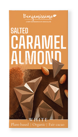 Tavoletta al cacao caramello salato e mandorle, biologica, senza glutine 60 g – Benjamissimo