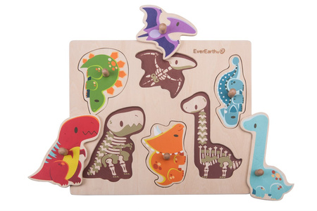 Puzzle in legno con pomelli Dinosauri, dai 24 mesi (29,5 x 25,5 x 1,8 cm) certificato FSC – Everearth