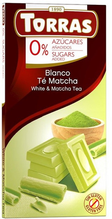 Cioccolato bianco con tè matcha senza zuccheri aggiunti senza glutine 75 g - Torras