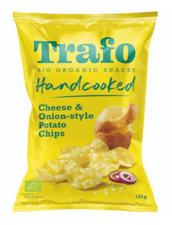 Patatine BIO vegane al gusto formaggio e cipolla 125 g – Trafo